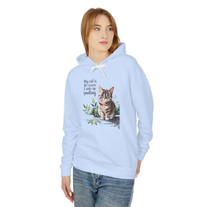 Smiling Cat Lover Lightweight Hoodie - Soft Morning Wear - Dipaliz - Hoodies
