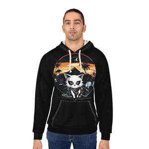 Cat Samurai Hoodie, Retro Japanese All-over Print Pullover - Hoodies
