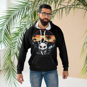 Cat Samurai Hoodie, Retro Japanese All-over Print Pullover - Hoodies