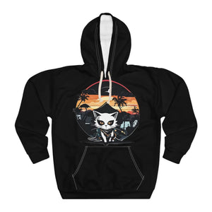 Cat Samurai Hoodie, Retro Japanese All-over Print Pullover - Hoodies