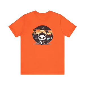 T-shirt - Cat Samurai Jersey Short Sleeve Tee Retro Japanese Ninja Dipaliz Orange / s