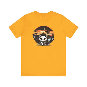 T-shirt - Cat Samurai Jersey Short Sleeve Tee Retro Japanese Ninja Dipaliz Gold / s