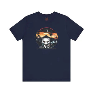 T-shirt - Cat Samurai Jersey Short Sleeve Tee Retro Japanese Ninja Dipaliz Navy / s