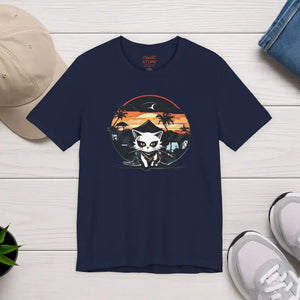 T-shirt - Cat Samurai Jersey Short Sleeve Tee Retro Japanese Ninja Dipaliz