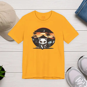 T-shirt - Cat Samurai Jersey Short Sleeve Tee Retro Japanese Ninja Dipaliz
