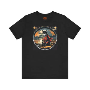 Cat Samurai Short Sleeve Tee - Sunset Warrior Design - Dipaliz - T-shirts