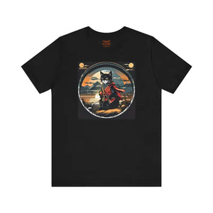 Cat Samurai Short Sleeve Tee - Sunset Warrior Design - Dipaliz - T-shirts