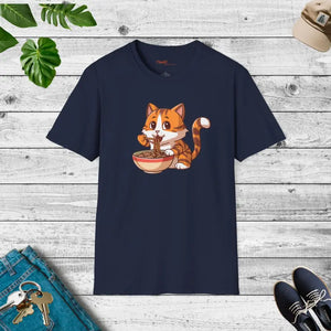 Noodle-slurping Cat Tee - Purrrfectly Durable Unisex - Dipaliz - Navy / s - T-shirts