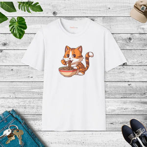 Noodle-slurping Cat Tee - Purrrfectly Durable Unisex - Dipaliz - White / s - T-shirts