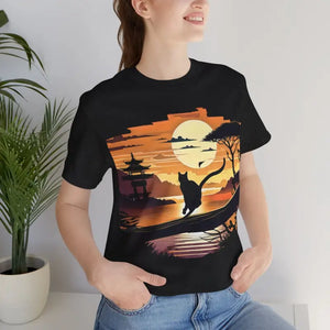 T-shirt - Jersey Short Sleeve Tee - Cat Sunset Graphic Unisex - Dipaliz