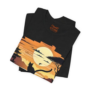 T-shirt - Jersey Short Sleeve Tee - Cat Sunset Graphic Unisex - Dipaliz