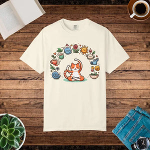 Cat Yoga Lovers Whimsical Pet Tee Unisex Garment-dyed T-shirt Dipaliz - Ivory / s - T-shirts