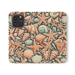 Samsung Galaxy Flip Cases Sea Shells Ocean Wave Design - Dipaliz - Mobile Phone