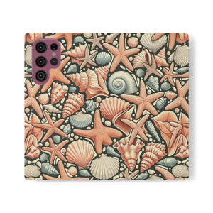 Samsung Galaxy Flip Cases Sea Shells Ocean Wave Design - Dipaliz - Mobile Phone
