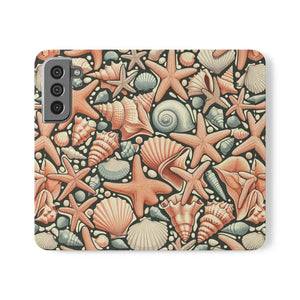 Samsung Galaxy Flip Cases Sea Shells Ocean Wave Design - Dipaliz - Mobile Phone