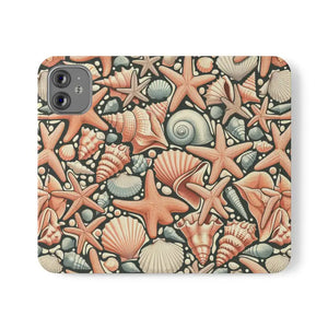 Samsung Galaxy Flip Cases Sea Shells Ocean Wave Design - Dipaliz - Mobile Phone