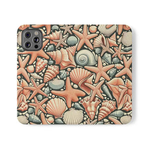 Samsung Galaxy Flip Cases Sea Shells Ocean Wave Design - Dipaliz - Mobile Phone