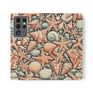 Samsung Galaxy Flip Cases Sea Shells Ocean Wave Design - Dipaliz - Mobile Phone