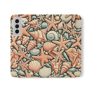 Samsung Galaxy Flip Cases Sea Shells Ocean Wave Design - Dipaliz - Mobile Phone