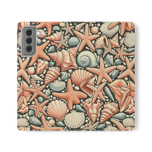 Samsung Galaxy Flip Cases Sea Shells Ocean Wave Design - Dipaliz - Mobile Phone