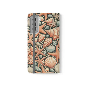 Samsung Galaxy Flip Cases Sea Shells Ocean Wave Design - Dipaliz - S21 - Mobile Phone