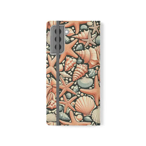 Samsung Galaxy Flip Cases Sea Shells Ocean Wave Design - Dipaliz - S21 Plus - Mobile Phone