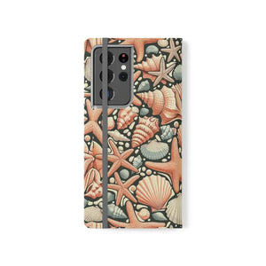 Samsung Galaxy Flip Cases Sea Shells Ocean Wave Design - Dipaliz - S21 Ultra - Mobile Phone