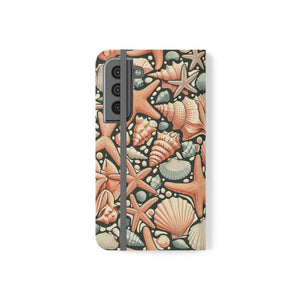 Samsung Galaxy Flip Cases Sea Shells Ocean Wave Design - Dipaliz - S22 - Mobile Phone