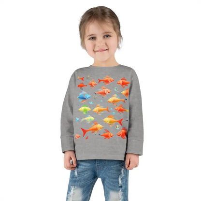 Catch Waves with Rainbow Fish Toddler Long Sleeve Tee - Heather / 2t Kids Clothes