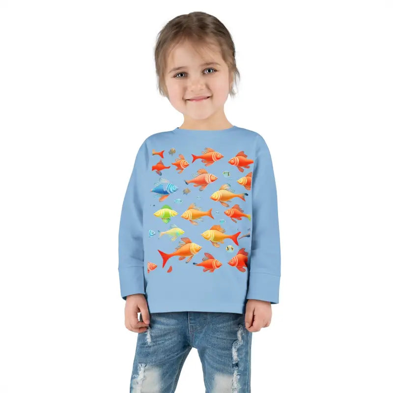 Catch Waves with Rainbow Fish Toddler Long Sleeve Tee - Light Blue / 2t Kids Clothes