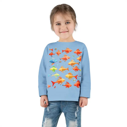 Catch Waves with Rainbow Fish Toddler Long Sleeve Tee - Light Blue / 2t Kids Clothes