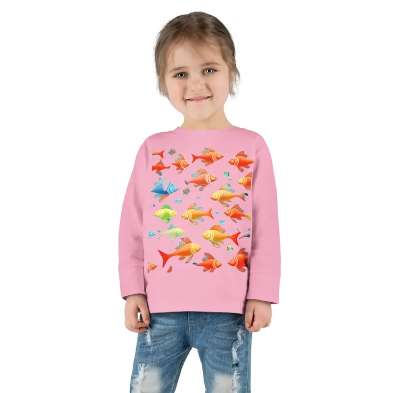 Catch Waves with Rainbow Fish Toddler Long Sleeve Tee - Pink / 2t Kids Clothes