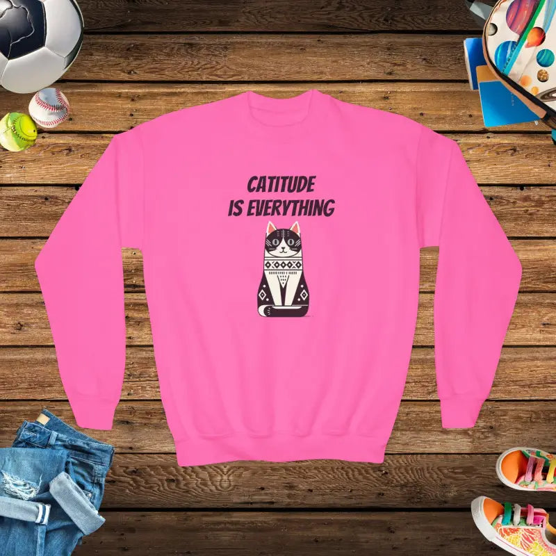 Catitude Youth Crewneck for Purrfect Comfort - Safety Pink / Xs Kids Clothes