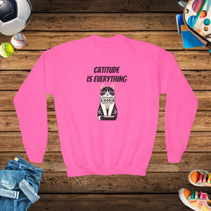 Catitude Youth Crewneck Purrfect Comfort Sweatshirt - Dipaliz - Safety Pink / Xs - Sweatshirts