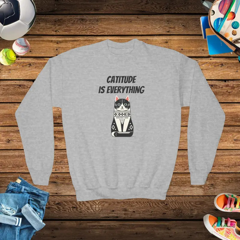 Catitude Youth Crewneck for Purrfect Comfort - Sport Grey / Xs Kids Clothes