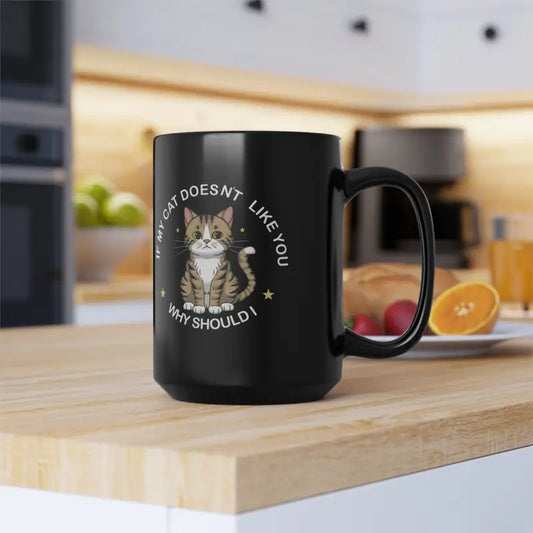 Sip with Attitude: Judgment Black Ceramic Cat Mug - 15oz