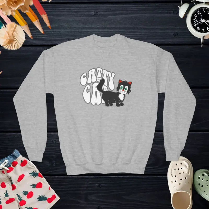 Crazy Cat Youth Sweatshirt - Cozy Crewneck for Cool Kids! - Sport Grey / s Kids Clothes