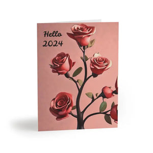 Rose Flower Happy Greeting Cards - Elegant Bold Style - Dipaliz - 8 Pcs / Matte / 4.25” x 5.5” - & Note