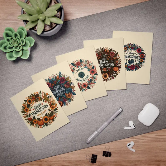 Celebrate Thanksgiving with Vibrant Multi-design Greeting Cards - 4.25’’ x 5.5’’ (vertical) / Uncoated Paper Products