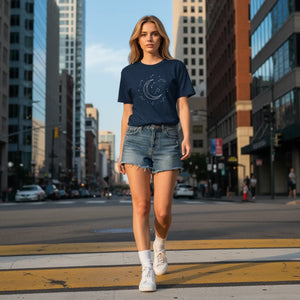 Celestial Crescent Moon T-shirt - Starry Night Graphic Tee