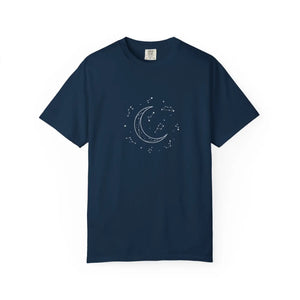 Celestial Crescent Moon T-shirt - Starry Night Graphic Tee - True Navy / s
