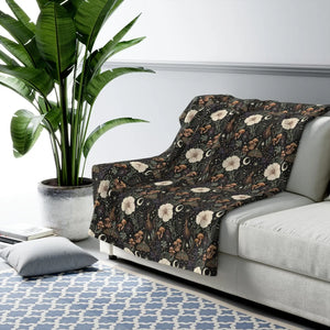 Celestial Floral Sherpa Blanket, Cozy Moon & Mushroom Fleece Throw - Blankets