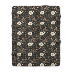 Dark botanical fleece throw by DipaliZ with a sherpa textured reverse