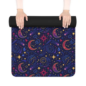 Celestial Nights Rubber Yoga Mat - Galaxy Moon Stars Non-slip - Dipaliz - 24” x 72” - & Pilates Mats
