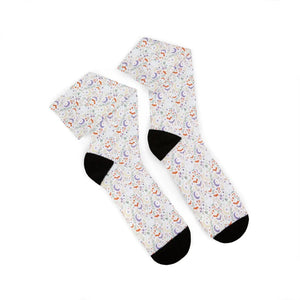 Celestial Rainbow Moon Sublimation Socks, Cute Pastel Space Pattern Crew