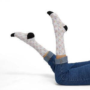 Celestial Rainbow Moon Sublimation Socks, Cute Pastel Space Pattern Crew