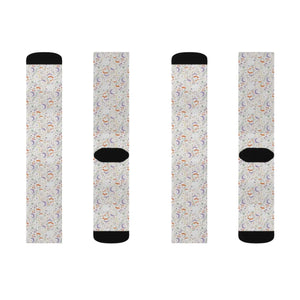 Celestial Rainbow Moon Sublimation Socks, Cute Pastel Space Pattern Crew