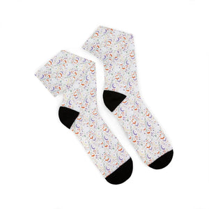Celestial Rainbow Moon Sublimation Socks, Cute Pastel Space Pattern Crew