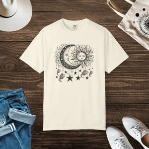 Celestial Sun Moon Graphic T-shirt Cotton Boho Look - Dipaliz - T-shirts