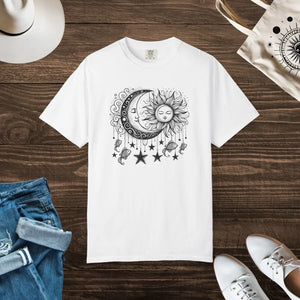 Celestial Sun Moon Graphic T-shirt Cotton Boho Look - Dipaliz - T-shirts